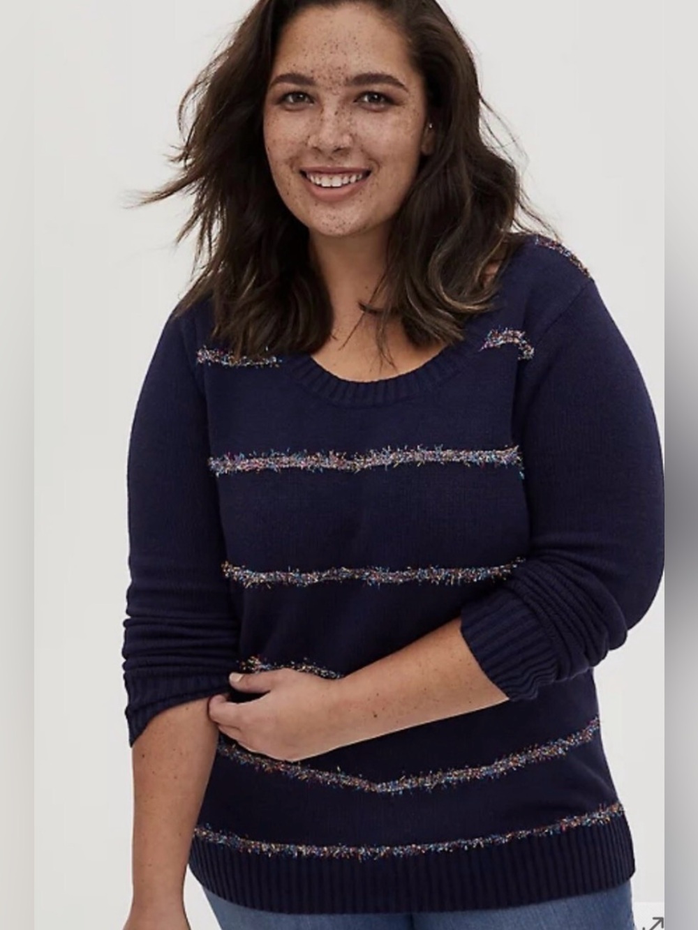 Torrid crewneck pullover sweater navy tinsel striped sparkle festive fall 2X
